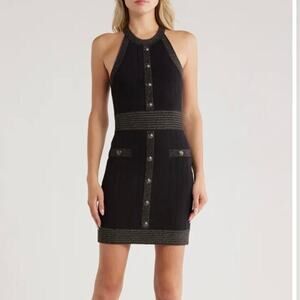 L'Agence Anissa Sleeveless Dress Black/Gunmetal Lurex Holiday New Years Sz M